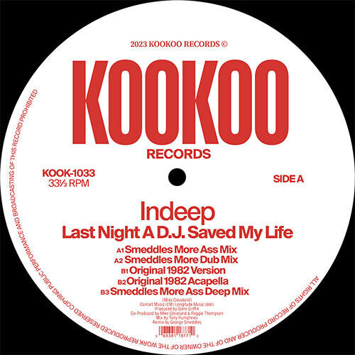 Indeep: Last Night A D.J. Saved My Life (4 Mixes) Color Vinyl 160gm - 12-INCH SINGLE