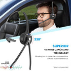 Bluetooth Headset with Microphone, Noise Canceling Wireless On Ear Headphones, Bluetooth Headphones with Mic Charging Base, Phone Headset Mute Button for Laptop, Skype, Call Centers, Office, Trucker